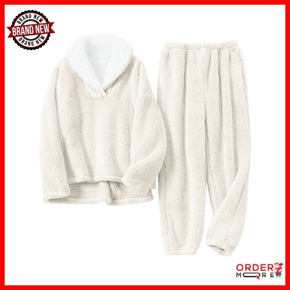 Women's Winter Fleece Pajama Set Plush Sleepwear Loungewear